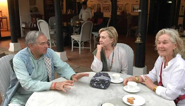 Richard Holkar with Hillary Clinton and American entrepreneur Susie Buell at Ahilya Fort in Maheshwar, MP. Richard Holkar with Hillary Clinton and American entrepreneur Susie Buell at Ahilya Fort in Maheshwar, MP.