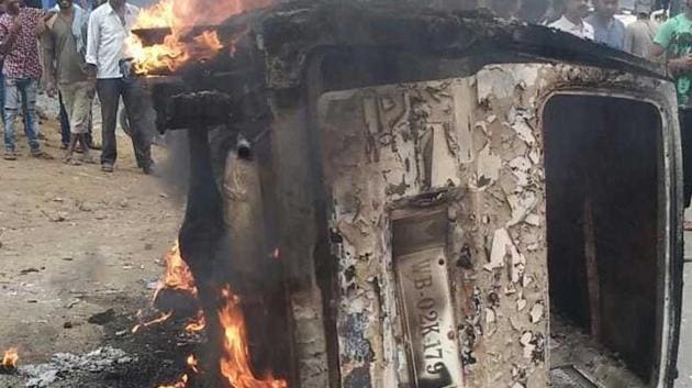 The car belonging to trader Alimuddin alias Asgar Ali that was burnt by a mob in Jharkhand’s Ramgarh town last June. (HT file) The car belonging to trader Alimuddin alias Asgar Ali that was burnt by a mob in Jharkhand’s Ramgarh town last June. (HT file)