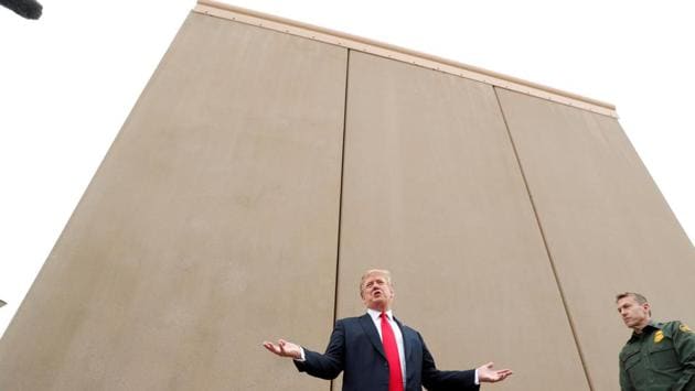 US President Donald Trump speaks while participating in a tour of US-Mexico border wall prototypes near the Otay Mesa Port of Entry in San Diego, California. (Kevin Lamarque / REUTERS) US President Donald Trump speaks while participating in a tour of US-Mexico border wall prototypes near the Otay Mesa Port of Entry in San Diego, California. (Kevin Lamarque / REUTERS)
