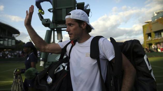 Tommy Haas announced his decision to retire in an emotional speech shortly after Roger Federer’s quarter-final victory over South Korea’s Chung Hyeon in Indian Wells. (AP) Tommy Haas announced his decision to retire in an emotional speech shortly after Roger Federer’s quarter-final victory over South Korea’s Chung Hyeon in Indian Wells. (AP)
