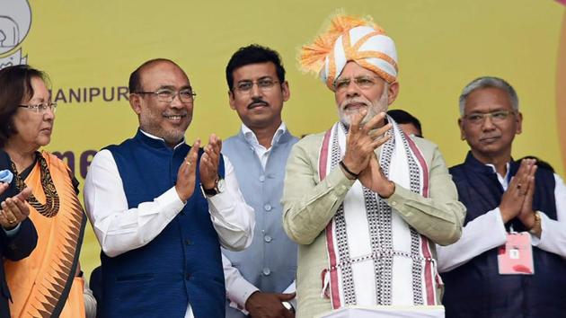Prime Minister Narendra Modi during the launch of development projects in Imphal on Friday. (PTI) Prime Minister Narendra Modi during the launch of development projects in Imphal on Friday. (PTI)