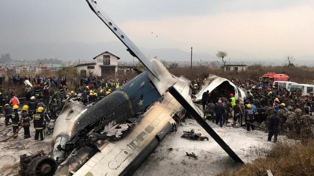 Wreckage of an airplane that crashed while landing is pictured as rescue workers operate at Kathmandu airport, Nepal. (Navesh Chitrakar / REUTERS) Wreckage of an airplane that crashed while landing is pictured as rescue workers operate at Kathmandu airport, Nepal. (Navesh Chitrakar / REUTERS)