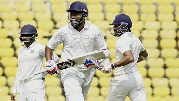 Vidarbha batsman Wasim Jaffer missed out on a triple century on Day 3 of the Z R Irani Cup match against Rest of India at VCA stadium in Nagpur on Friday. (PTI) Vidarbha batsman Wasim Jaffer missed out on a triple century on Day 3 of the Z R Irani Cup match against Rest of India at VCA stadium in Nagpur on Friday. (PTI)