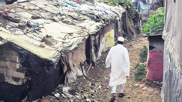 A view of the Rohingya camp in Jammu.(Niha Masih/HT File Photo)