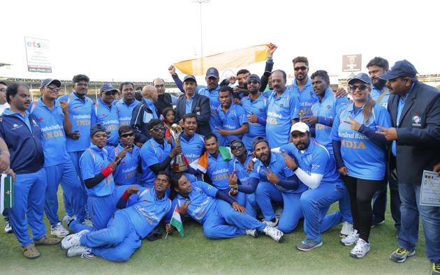 India’s blind cricket team poses with team officials at the Sharjah stadium in Dubai, after winning the World Cup in January. Ours is the only team, apart from Pakistan’s, to have won the Blind Cricket World Cup twice. India’s blind cricket team poses with team officials at the Sharjah stadium in Dubai, after winning the World Cup in January. Ours is the only team, apart from Pakistan’s, to have won the Blind Cricket World Cup twice.