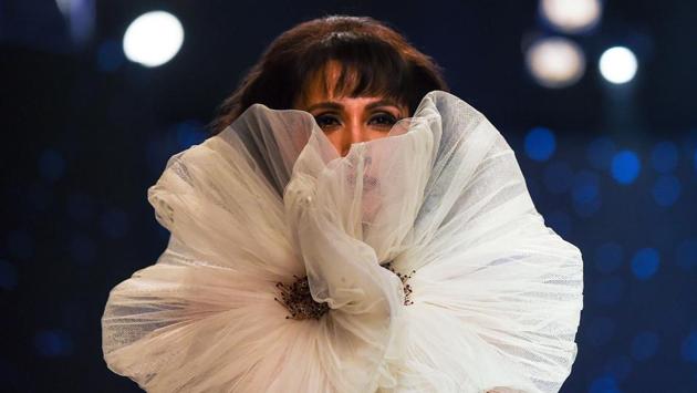 A model presents a creation by designer Ashish N Soni, Gauri & Nainika Karan during the Amazon India Fashion Week Autumn Winter 2018 in New Delhi on March 14. (Chandan Khana / AFP) A model presents a creation by designer Ashish N Soni, Gauri & Nainika Karan during the Amazon India Fashion Week Autumn Winter 2018 in New Delhi on March 14. (Chandan Khana / AFP)