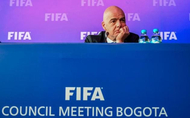 FIFA President Gianni Infantino attends a press conference on Friday in Bogota, Colombia, after FIFA Council meeting. FIFA awarded the hosting rights of the 2019 FIFA U-20 World Cup to Poland.(AFP)