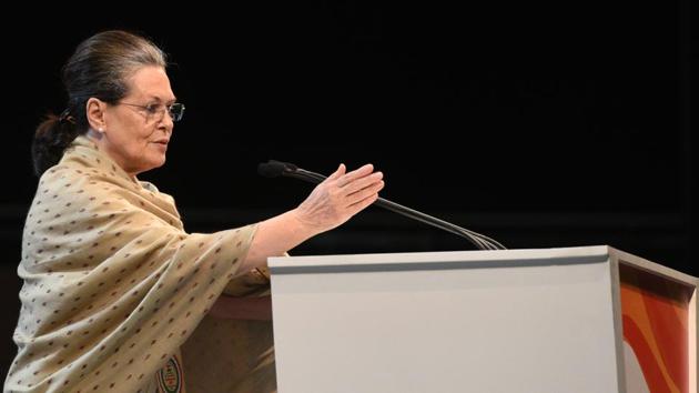 Congress leader Sonia Gandhi addresses the party’s plenary session in New Delhi on Saturday. (Mohd Zakir / HT Photo) Congress leader Sonia Gandhi addresses the party’s plenary session in New Delhi on Saturday. (Mohd Zakir / HT Photo)