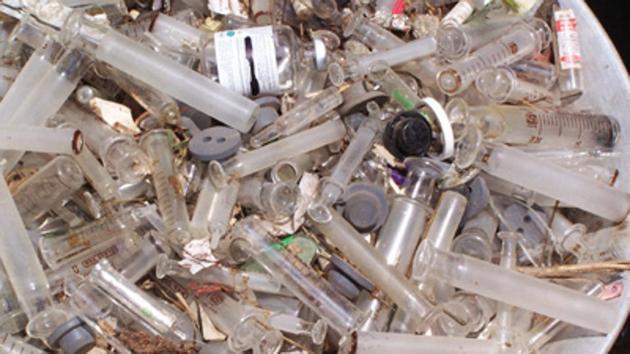 Waste from hospitals, nursing homes, blood banks and veterinary institutions, including used syringes, bandages, amputated body parts and other human and animal bio-waste generated during medical treatment and research are categorised as bio-medical waste. (FILE) Waste from hospitals, nursing homes, blood banks and veterinary institutions, including used syringes, bandages, amputated body parts and other human and animal bio-waste generated during medical treatment and research are categorised as bio-medical waste. (FILE)
