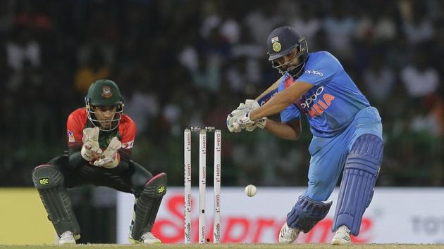 Rohit Sharma in action during the Nidahas Trophy T20 final between India and Bangladesh in Colombo.(AP)