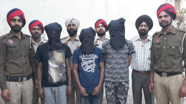 The trio in police custody in Ludhiana on Saturday. (HT Photo) The trio in police custody in Ludhiana on Saturday. (HT Photo)