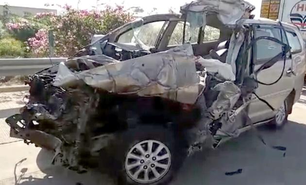 The accident site on the Yamuna Expressway, where three doctors from AIIMS, Delhi, were killed in a car mishap.(File photo)