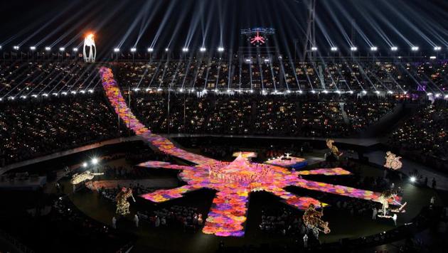 View of the stage as artists perform during the Closing Ceremony for The Paralympic Winter Games, PyeongChang, South Korea, on Sunday. (REUTERS) View of the stage as artists perform during the Closing Ceremony for The Paralympic Winter Games, PyeongChang, South Korea, on Sunday. (REUTERS)