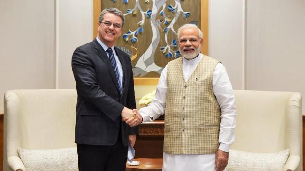 World Trade Organisation chief Roberto Azevêdo with Prime Minister Narendra Modi in New Delhi on Sunday. (Twitter) World Trade Organisation chief Roberto Azevêdo with Prime Minister Narendra Modi in New Delhi on Sunday. (Twitter)