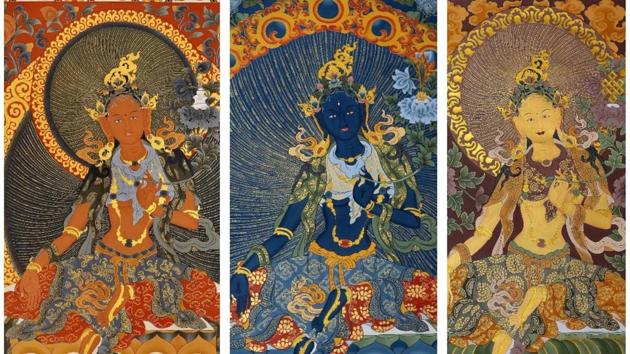 Thangka paintings that depict Goddess Tara.