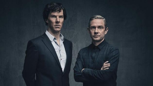 Benedict Cumberbatch and Martin Freeman as Sherlock Holmes and Dr John Watson in Sherlock.