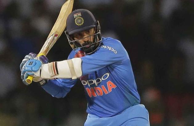 India's Dinesh Karthik plays a shot against Bangladesh during the final match of the Nidahas Trophy 2018 Twenty20 cricket series in Colombo, Sri Lanka, on Sunday.(AP)