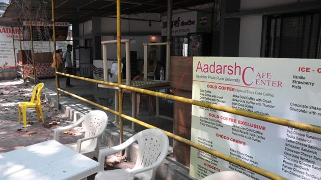 Closed Adarsh canteen at SPPU in Pune, on Monday. (HT PHOTO) Closed Adarsh canteen at SPPU in Pune, on Monday. (HT PHOTO)