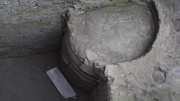 Each period in history is identified by its pottery and other associated ware or structural forms. The Mauryan era is identified by its Northern Black Polished Ware and the typical Mauryan-era ring wells seen here at Purana Qila. Though the newly unearthed pottery hasn’t been carbon dated, early estimates peg it to 6th to 4th century BCE adding another 300 years of established settlement. (Arvind Yadav / HT Photo) Each period in history is identified by its pottery and other associated ware or structural forms. The Mauryan era is identified by its Northern Black Polished Ware and the typical Mauryan-era ring wells seen here at Purana Qila. Though the newly unearthed pottery hasn’t been carbon dated, early estimates peg it to 6th to 4th century BCE adding another 300 years of established settlement. (Arvind Yadav / HT Photo)
