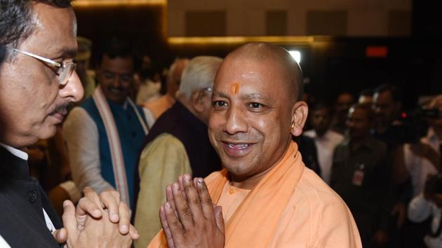 Uttar Pradesh chief minister Yogi Adityanath celebrated the completion of one year of his government in the state at Lok Bhawan in Lucknow. (Subhankar Chakraborty / HT Photo) Uttar Pradesh chief minister Yogi Adityanath celebrated the completion of one year of his government in the state at Lok Bhawan in Lucknow. (Subhankar Chakraborty / HT Photo)