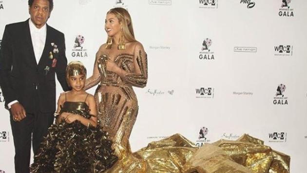 Jay Z and Beyoncé with their daughter Blue Ivy at the gala.(Instagram.com/falgunipeacock)