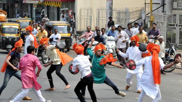 A view of the Gudi Padwa festivities on Sinhgad road in Pune.  (HT PHOTO ) 