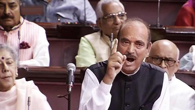 Senior Congress leader Ghulam Nabi Azad speaks in the Rajya Sabha during the second phase of budget session, on Tuesday. (PTI/TV Grab) Senior Congress leader Ghulam Nabi Azad speaks in the Rajya Sabha during the second phase of budget session, on Tuesday. (PTI/TV Grab)