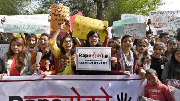 Students along with the Swati Maliwal, chairperson of Delhi Commission for Women (DCW) protest against the increasing number of rape and other crimes against women at Delhi University, North Campus in New Delhi on February 13, 2018.(Sushil Kumar/HT file) Students along with the Swati Maliwal, chairperson of Delhi Commission for Women (DCW) protest against the increasing number of rape and other crimes against women at Delhi University, North Campus in New Delhi on February 13, 2018.(Sushil Kumar/HT file)