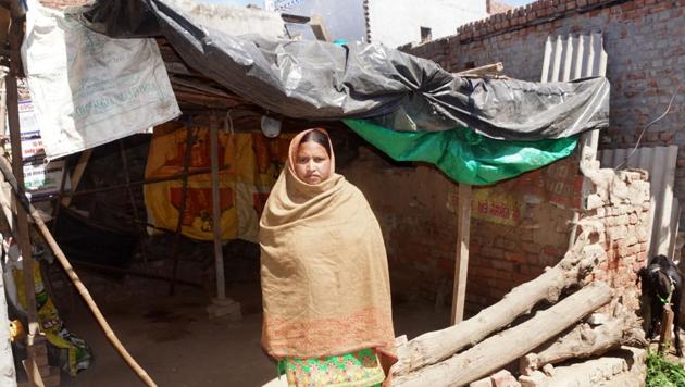 Manjeet Kaur showing her under-construction house at Lohgarh village Zirakpur. (Sushil Prajapati/HT) Manjeet Kaur showing her under-construction house at Lohgarh village Zirakpur. (Sushil Prajapati/HT)