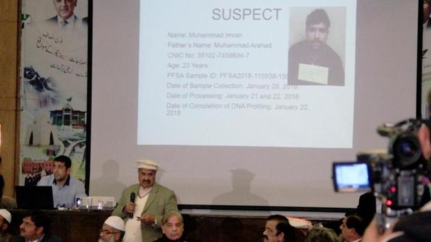 A slide showing a picture of Imran Ali suspected of being a serial killer responsible for the rape and murder of a seven-year-old Zainab Ansari is shown at a press conference in Lahore on January 23, 2018. (Reuters) A slide showing a picture of Imran Ali suspected of being a serial killer responsible for the rape and murder of a seven-year-old Zainab Ansari is shown at a press conference in Lahore on January 23, 2018. (Reuters)
