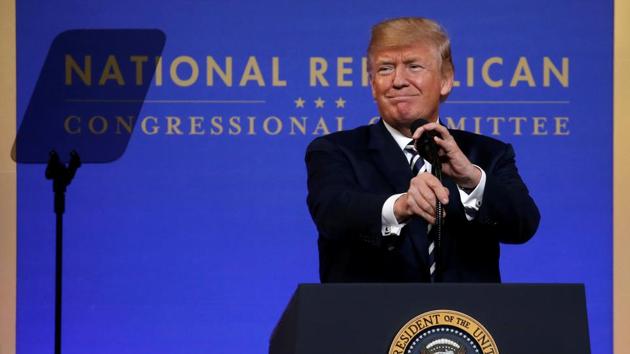US President Donald Trump prepares to deliver remarks at the National Republican Congressional Committee's annual March dinner at the National Building Museum in Washington. (REUTERS Photo) US President Donald Trump prepares to deliver remarks at the National Republican Congressional Committee's annual March dinner at the National Building Museum in Washington. (REUTERS Photo)