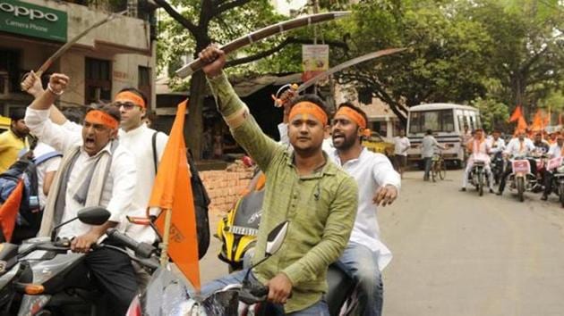 During Ram Navami on April 5, 2017, members of Hindutva outfits carried swords in Bhawanipore, which is the home turf of chief minister Mamata Banerjee. Kolkata did not witness anything like this before. (HT File Photo) During Ram Navami on April 5, 2017, members of Hindutva outfits carried swords in Bhawanipore, which is the home turf of chief minister Mamata Banerjee. Kolkata did not witness anything like this before. (HT File Photo)