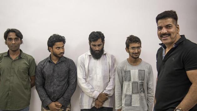The four arrested in connection with the SSC paper leak incident on Wednesday. (Satish Bate/HT Photo) The four arrested in connection with the SSC paper leak incident on Wednesday. (Satish Bate/HT Photo)