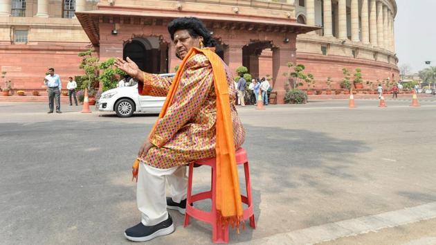 Raja Harish Chandra has also made it to the list of figures Sivaprasad has been protesting dressed as. (Vijay Verma / PTI) 