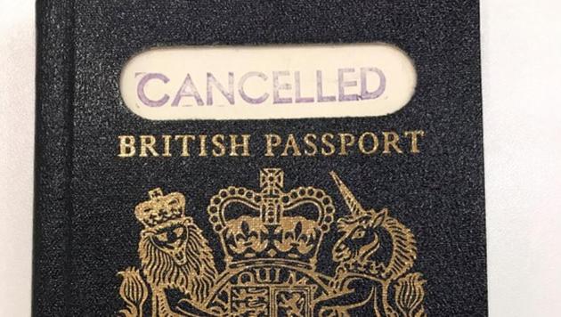 A handout photograph shows the original 'blue' British passport, which was subsequently replaced by the burgundy EU British passport, supplied by the UK government in London, Britain, March 22, 2018.(UK Government/Handout via Reuters)