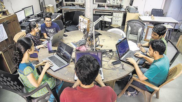 Students members of CSAT club working in their lab in College of Engineering, Pune. (Sanket Wankhade/HT Photo) Students members of CSAT club working in their lab in College of Engineering, Pune. (Sanket Wankhade/HT Photo)