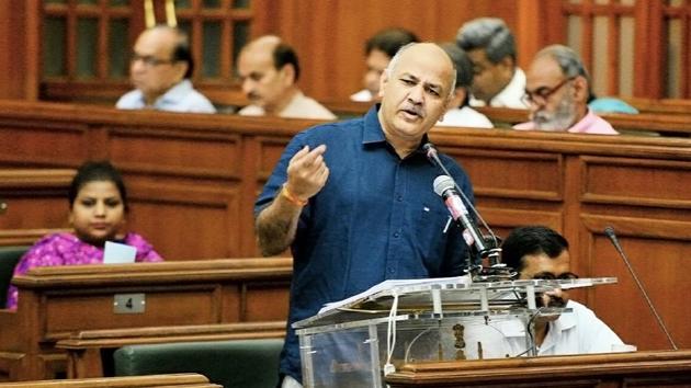 Deputy Delhi CM Manish Sisodia at the 2018-19 budget session in New Delhi on Thursday. Presenting estimates for the 2018-19 fiscal, Sisodia said this is the first ‘Green budget’ of the government aimed at effective containment of pollution in the city. The government allocated Rs 13,997 crore for the education sector while Rs 6,729 crore was allocated to the health sector. (Sonu Mehta / HT Photo) 