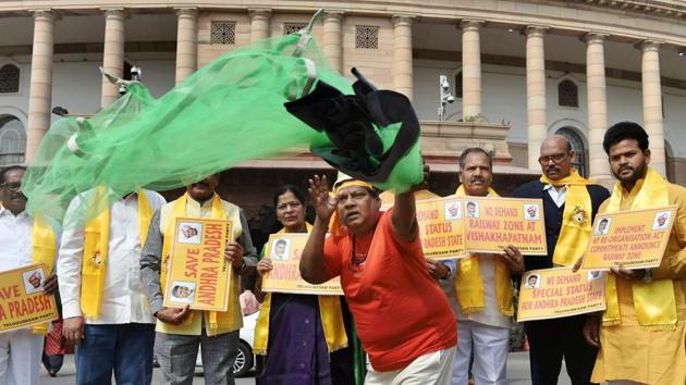 Sivaprasad is seen casting a fisherman’s net on March 16, the day his party decided to quit the NDA completely. Sivaprasad and some of his party members called the Centre’s treatment of Andhra Pradesh and its chief minister Chandrababu Naidu “wrong and unfair”. (Vijay Verma / PTI) 