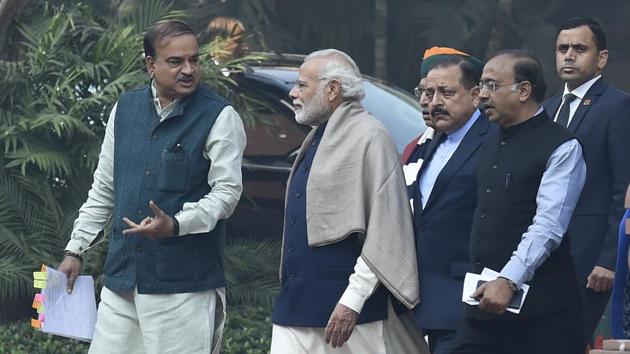Union Minister Vijay Goel said today that he will be visiting key leaders of opposition parties to persuade them to call off their protests, which have resulted in a washout of Parliament’s proceedings since March 5 when it met to continue the Budget session. Goel noted that over Rs 2.5 lakh is spent per minute in running Parliament and asked opposition parties to raise their issues and debate them in the two Houses. (Arvind Yadav / HT File) 