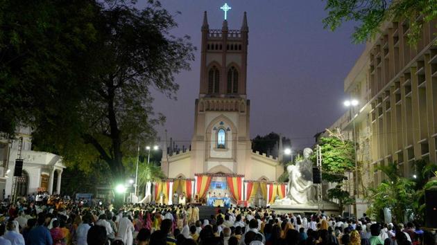 Indian Catholic Christians take part in the mass of the Chrism at Saint Mary's Church in Secunderabad, the twin city of Hyderabad. The Mass of the Chrism refers to the religious ceremony of anointing with consecrated oil (chrism) as part of ecclesiastical functions. (Noah Seelam / AFP) Indian Catholic Christians take part in the mass of the Chrism at Saint Mary's Church in Secunderabad, the twin city of Hyderabad. The Mass of the Chrism refers to the religious ceremony of anointing with consecrated oil (chrism) as part of ecclesiastical functions. (Noah Seelam / AFP)