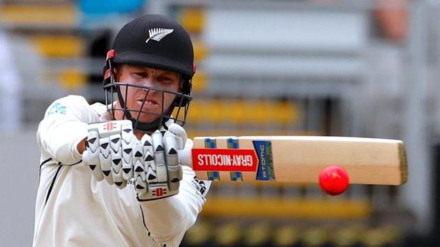 New Zealand's Henry Nicholls hits a shot in action during first Test against England in Auckland.(REUTERS)