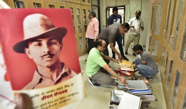 Delhi Archives in Qutub Institutional Area has created a dedicated section on Bhagat Singh.(Raj K Raj/HT PHOTO)