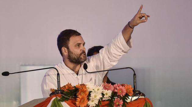 Congress president Rahul Gandh during a public meeting in Bengaluru. (Arijit Sen/HT File Photo) Congress president Rahul Gandh during a public meeting in Bengaluru. (Arijit Sen/HT File Photo)