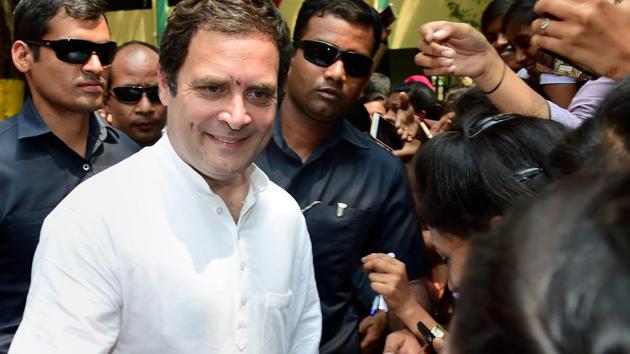 Congress president Rahul Gandhi interacts with the students of Maharani Arts, Science and Commerce College during his Janashirvada Yatra in Mysuru on Saturday. (PTI) Congress president Rahul Gandhi interacts with the students of Maharani Arts, Science and Commerce College during his Janashirvada Yatra in Mysuru on Saturday. (PTI)