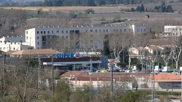 A view of the Super U supermarket in the town of Trebes, southern France, where a man took hostages on March 23. (AFP Photo) A view of the Super U supermarket in the town of Trebes, southern France, where a man took hostages on March 23. (AFP Photo)