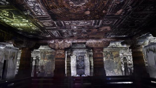 Since no one can touch Ajanta paintings except ASI’s specialised team, he decided on photographic documentation. A special permit allows him to photograph the paintings and statues from close quarters without flash. This is followed by digital colour correction and digital restoration of the missing elements in consonance with the originals. (Ajay Aggarwal / HT Photo) 