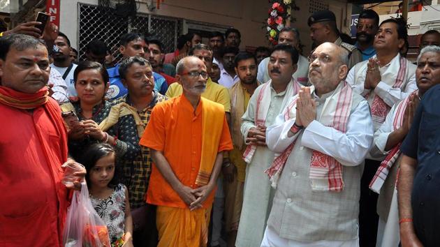 BJP president Amit Shah offers prayers at Kamakhya Temple in Guwahati. (PTI Photo) BJP president Amit Shah offers prayers at Kamakhya Temple in Guwahati. (PTI Photo)