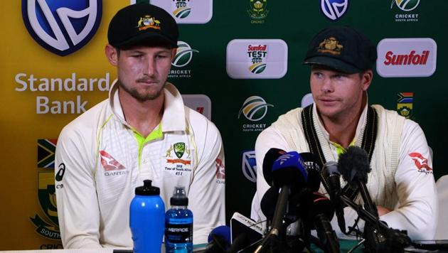 Australia captain Steve Smith and teammate Cameron Bancroft sensationally admitted to ball-tampering during the third Test against South Africa on Saturday. (AFP) Australia captain Steve Smith and teammate Cameron Bancroft sensationally admitted to ball-tampering during the third Test against South Africa on Saturday. (AFP)
