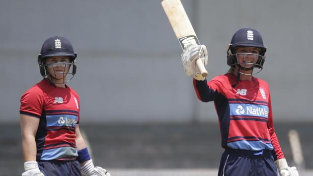Danielle Wyatt became the second player after Deandra Dottin to score two hundreds in a women’s Twenty20 International as her 124 helped England beat India by six wickets.(AP)