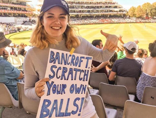 A South African fan taunts Australia’s Cameron Bancroft on Day 4 of the Cape Town Test.(Twitter)